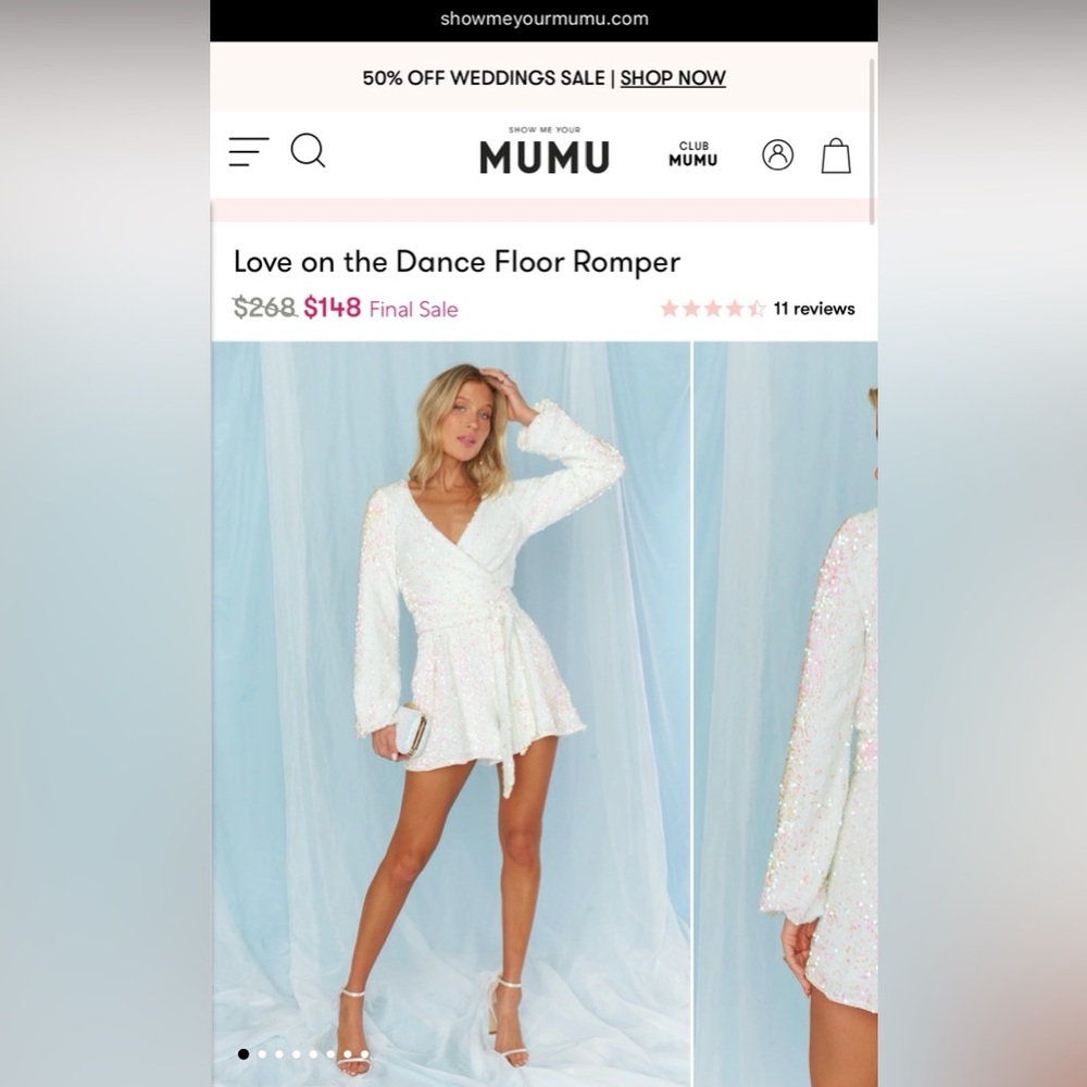 Show Me Your Mumu - Love on the Dance Floor White Sequin Romper, Size Large - Picture 14 of 16
